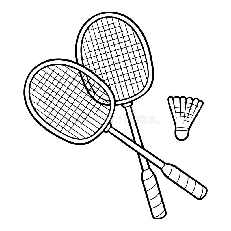Coloring book for kids badminton rackets and shuttlecock stock vector