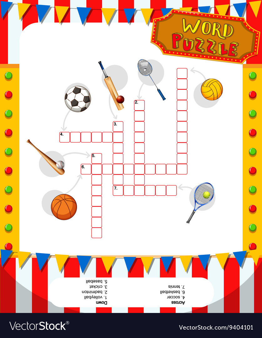 Word puzzle game with sport equipments royalty free vector