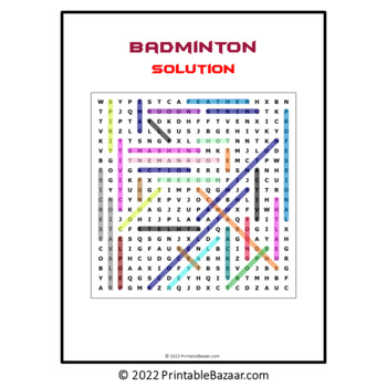 Badminton word search puzzle
