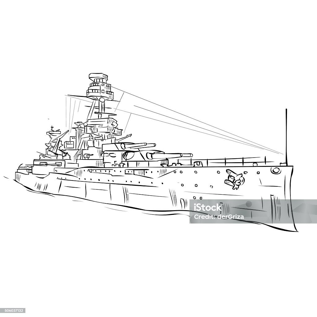 World war us battleship hand drawn vector illustration stock illustration