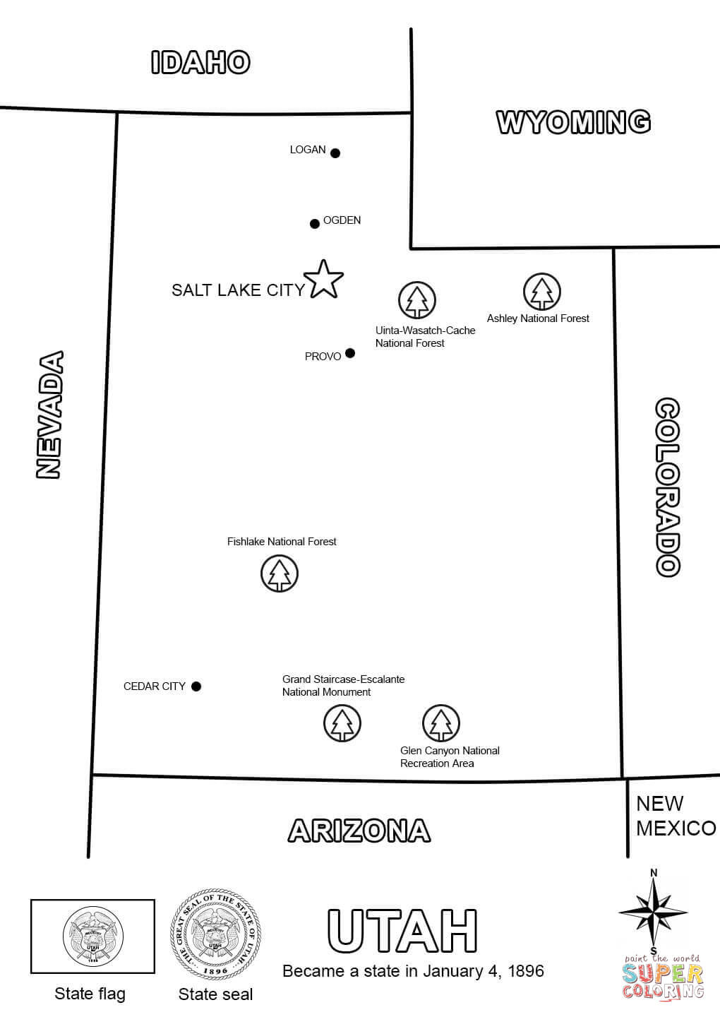 Utah state map coloring page free printable coloring pages