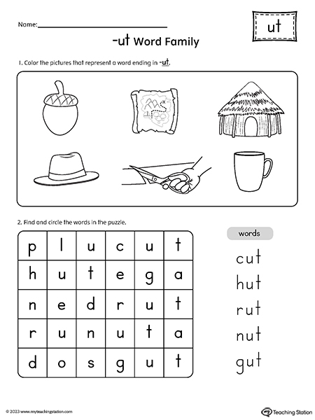Ut word family cvc picture puzzle worksheet myteachingstation