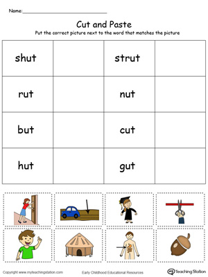 Free ut word family match picture with word in color