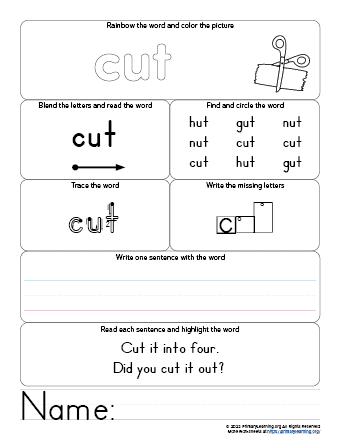 Cut worksheet
