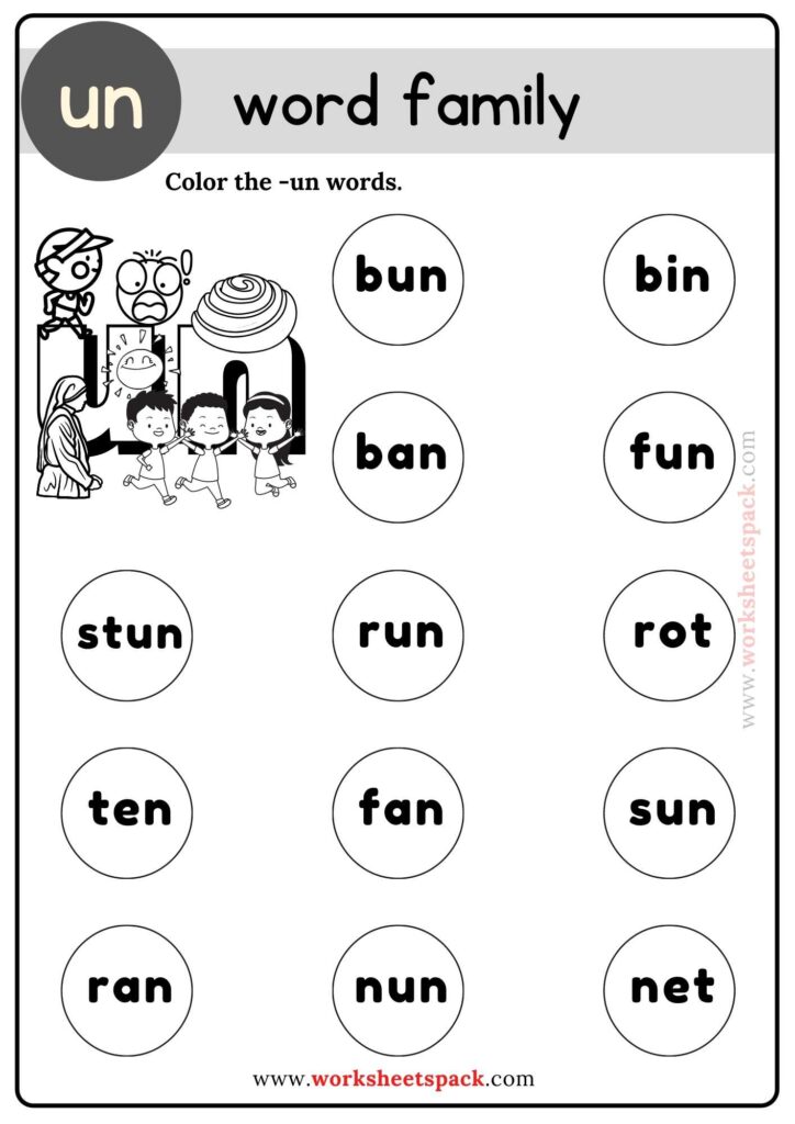 Un word family coloring sheets