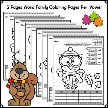 Fall word families worksheets with cvc words coloring pages tpt