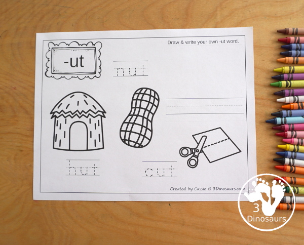 Free cvc word family coloring pages short u vowel dinosaurs