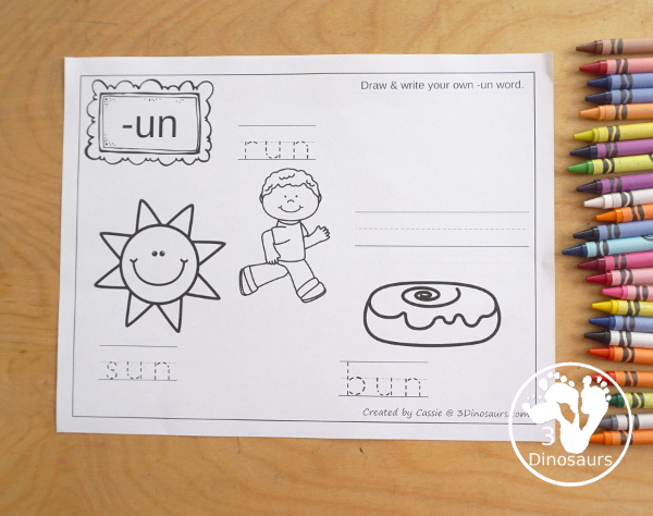 Free cvc word family coloring pages short u vowel dinosaurs