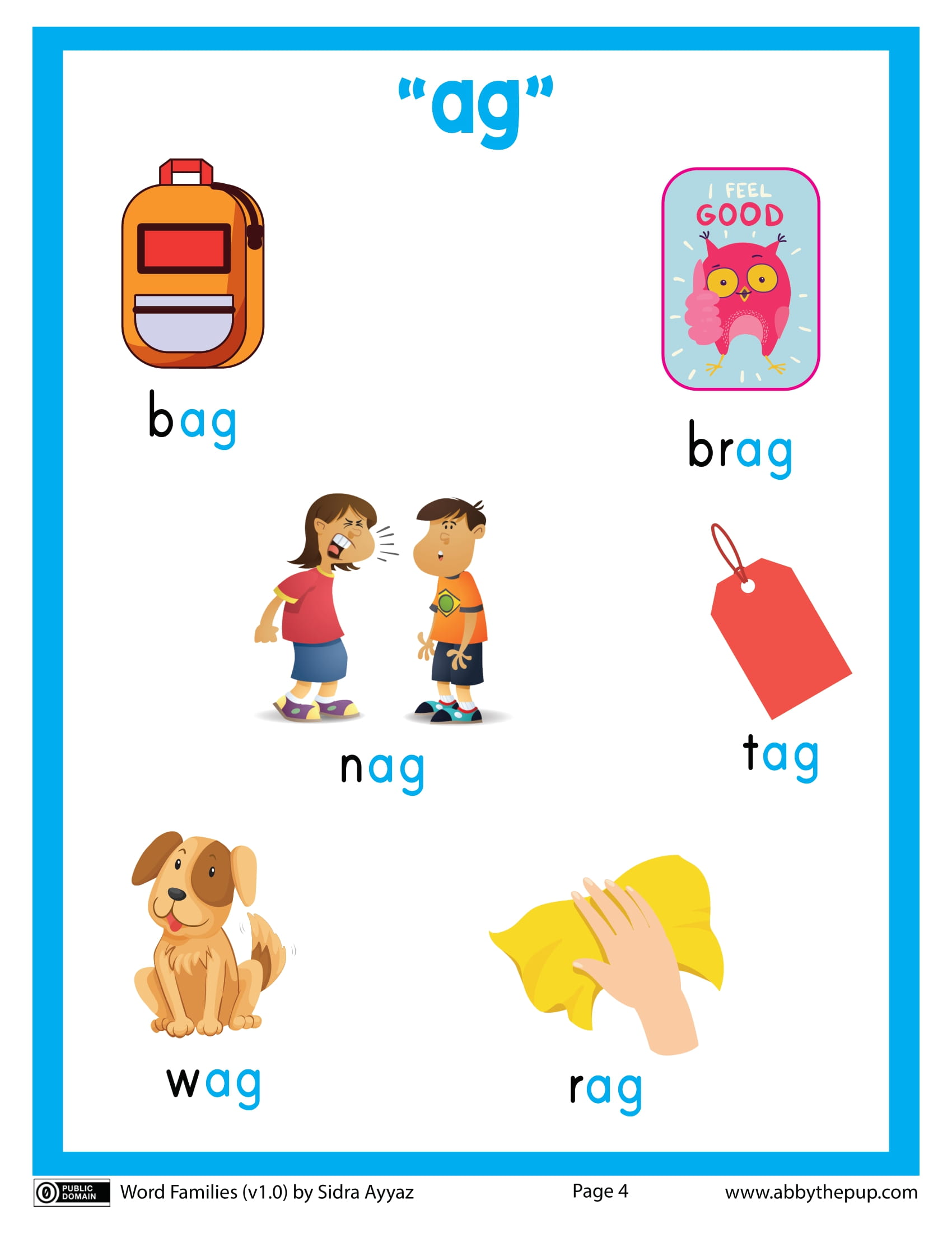 English word family ag flash card free printable papercraft templates