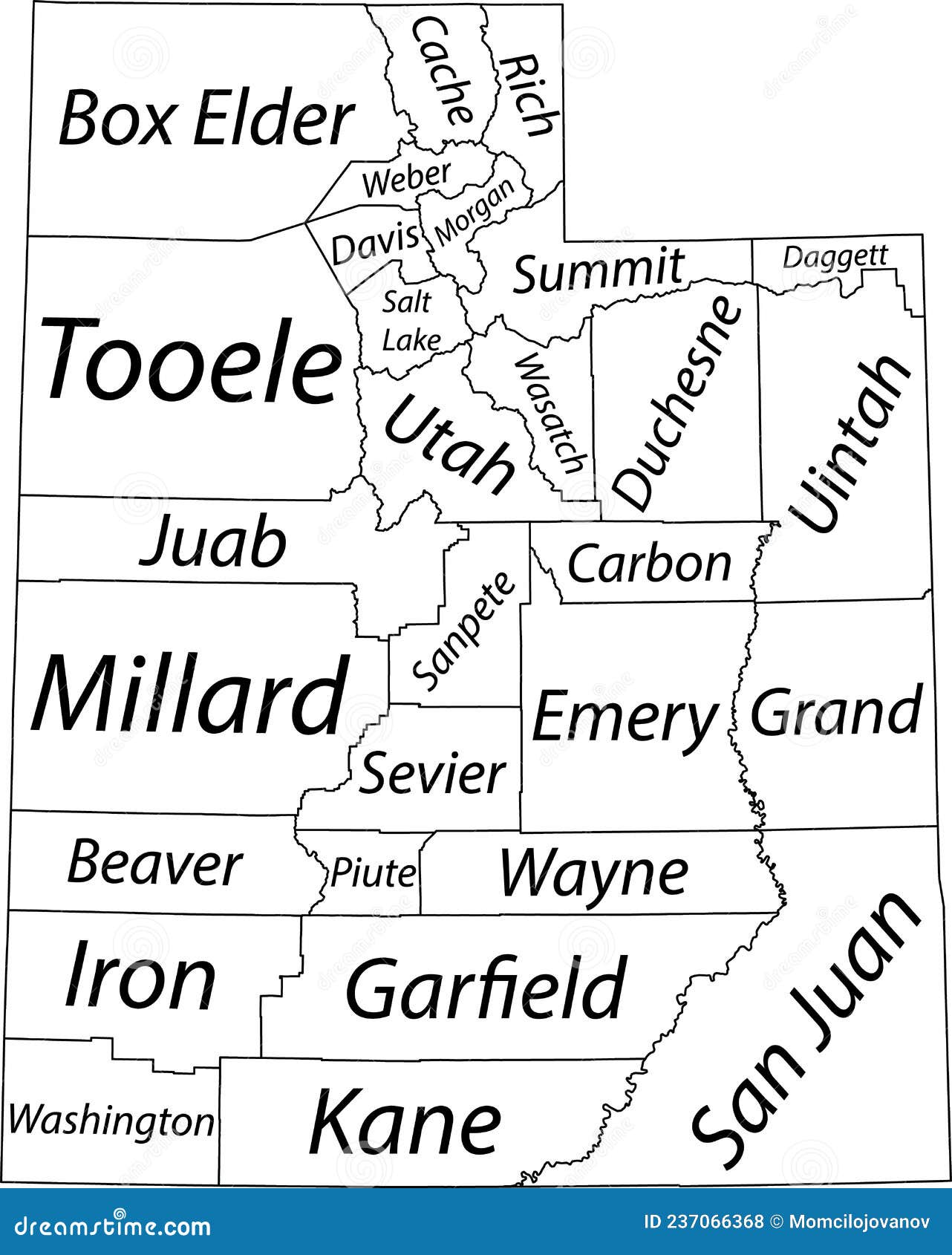 White counties map of utah usa stock vector