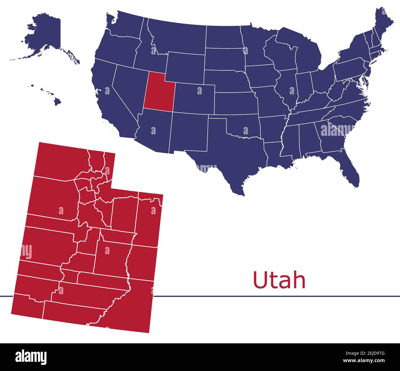 Utah counties vector map outline with usa map colors national flag stock vector image art