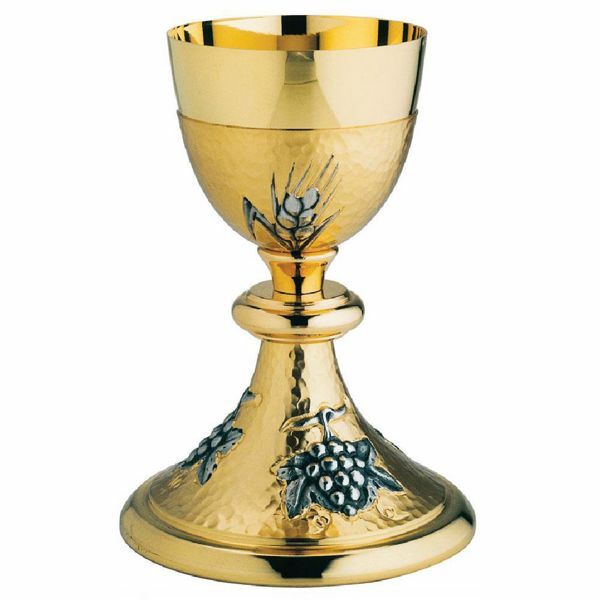 Liturgical chalice h cm inch grapes and ears of corn bicolour brass for holy mass sacramental wine
