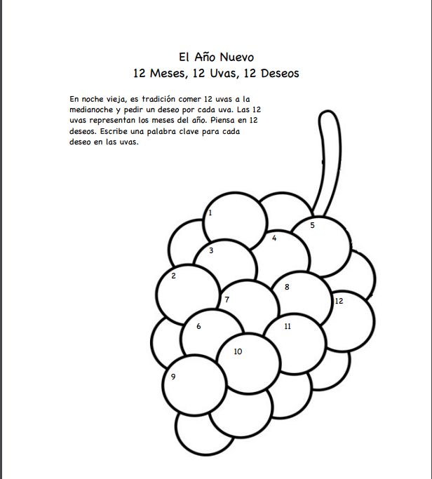 Spanish new year â grapes printable activity and coloring page