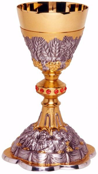 Liturgical chalice h cm inch grapes ears of wheat last supper brass with silver cup bicolor for holy mass altar wine