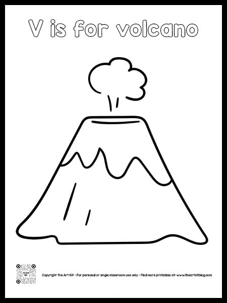 V is for volcano coloring page dotted font â the art kit