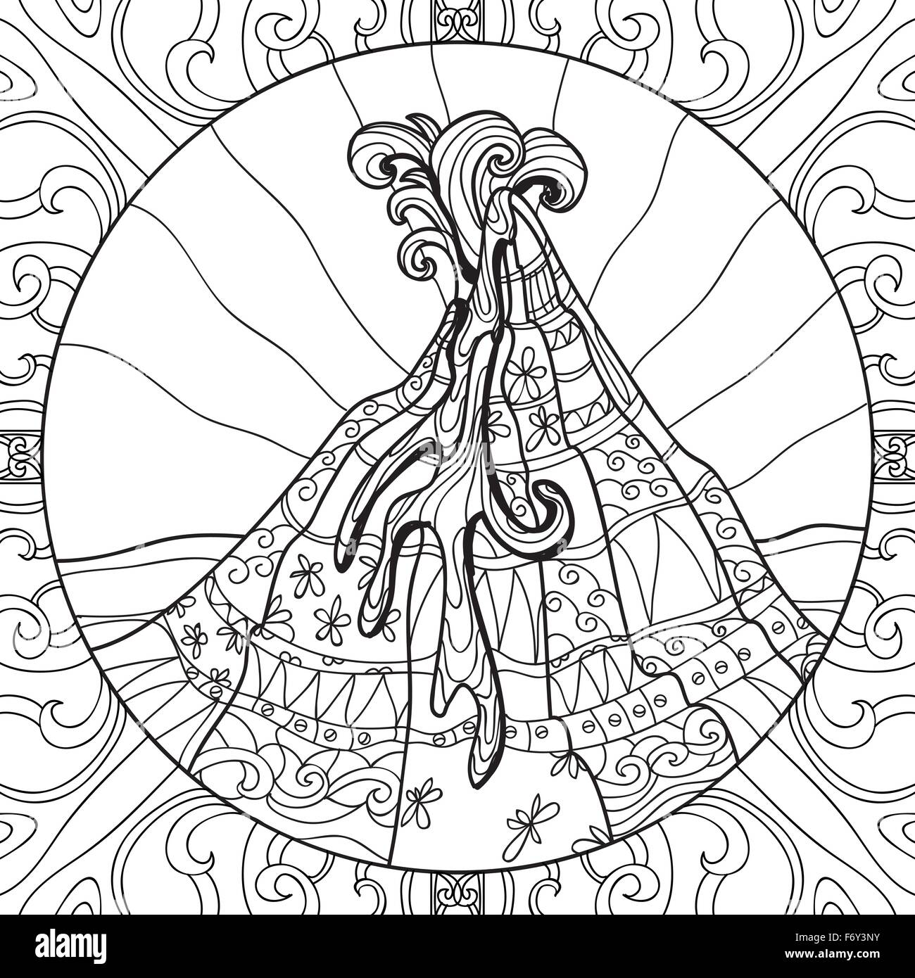 Coloring page with volcano stock vector image art