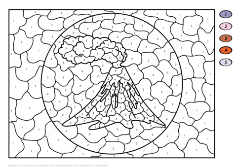 Volcanic eruption color by number free printable coloring pages