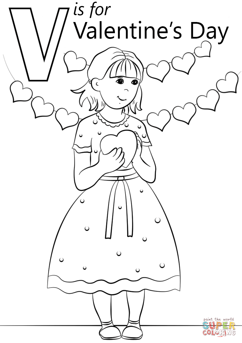 V is for valentines day coloring page free printable coloring pages