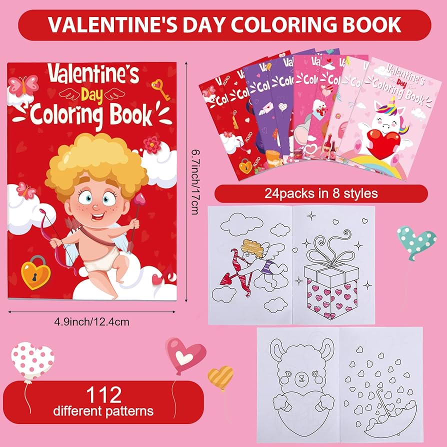 Pcs valentines day coloring book valentines gift coloring pages cupid coloring card heart elephant unicorn hand
