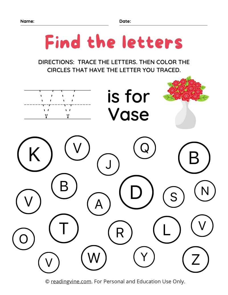 Letter v worksheets for preschool free printable