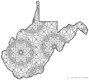 Free printable west virginia coloring page with pattern to color for preschool kids and adults virginia map map outline west virginia