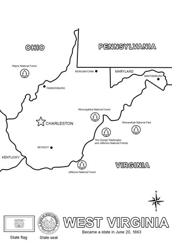 West virginia state map coloring page free printable coloring pages