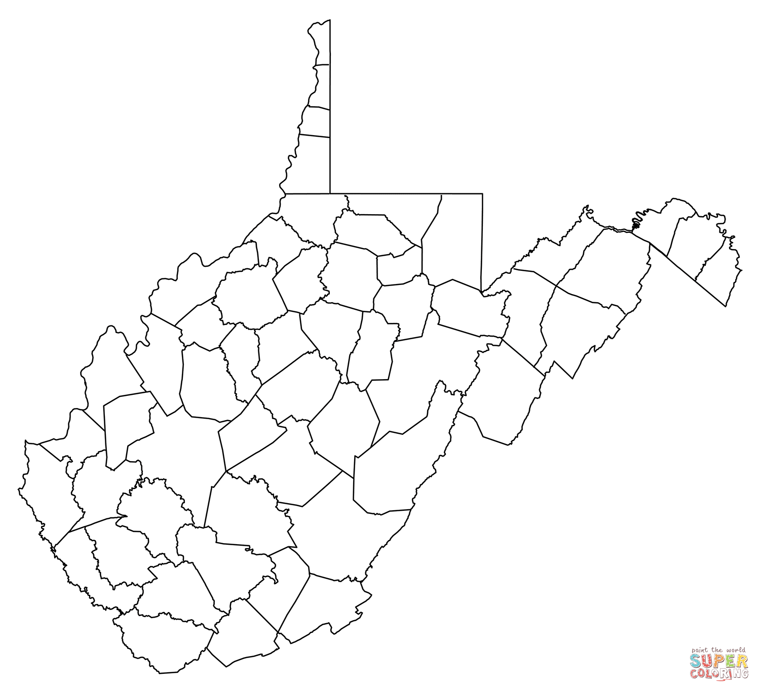 Outline map of west virginia counties coloring page free printable coloring pages