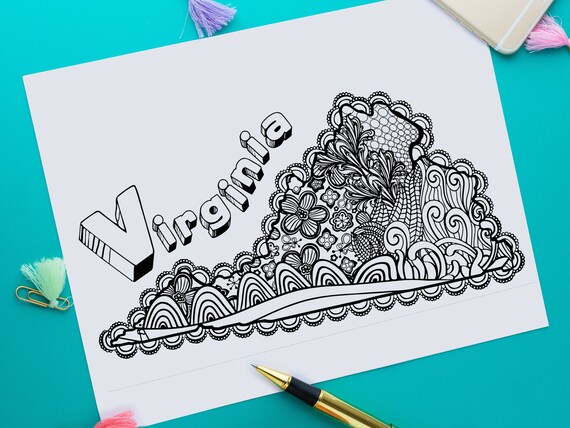 Virginia printable coloring page virginia map print zendoodle virginia instant download virginia is for lovers