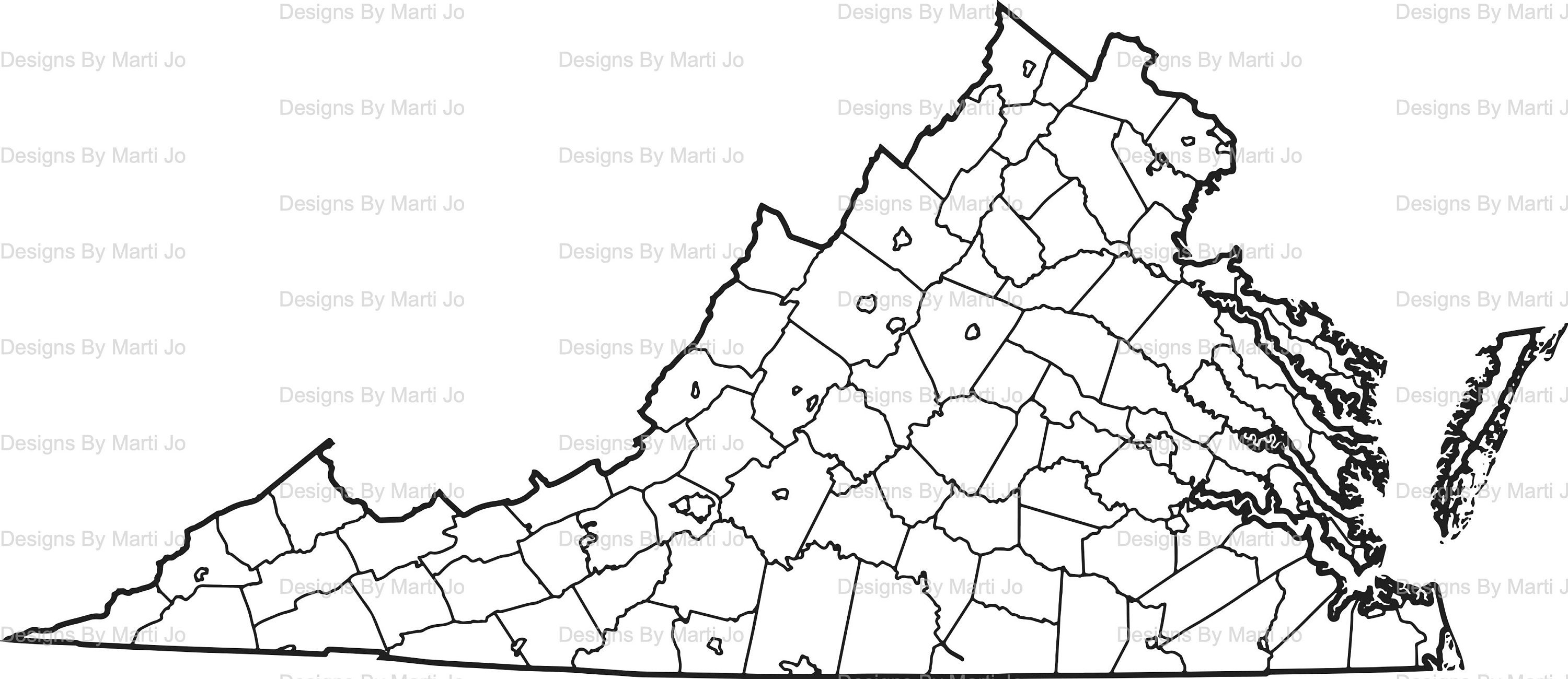 Printable virginia map printable va county map digital download pdf map
