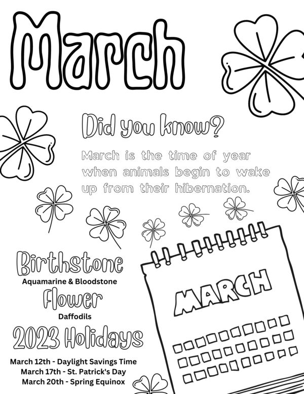 Free printable march coloring pages coloring pages for kids daylight savings time free printables