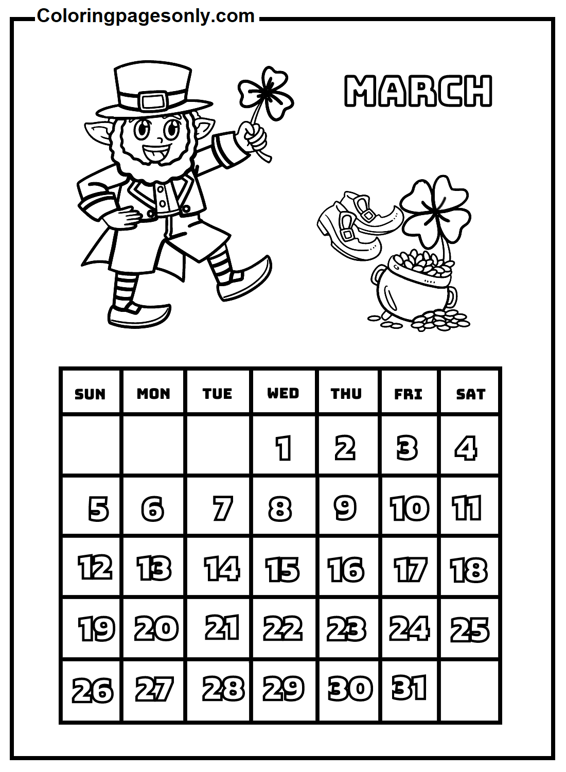 Calendario para colorear
