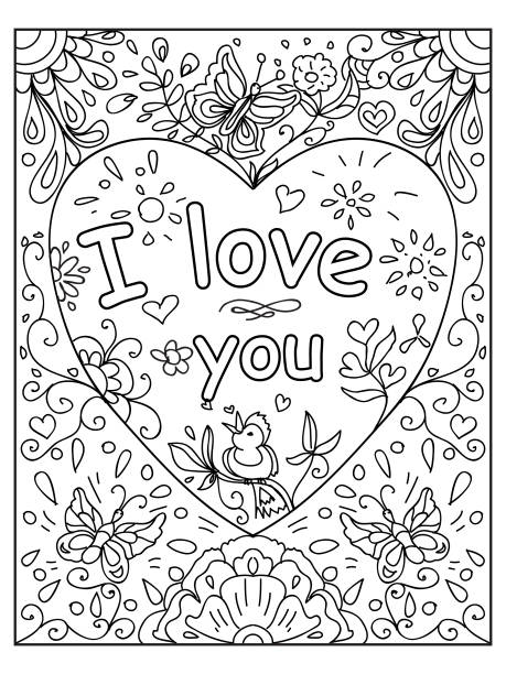 Valentine i love you quote adult coloring page stock illustration