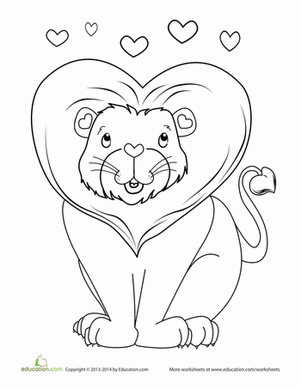 Valentines day lion worksheet education animal coloring pages valentines day coloring page valentine coloring pages