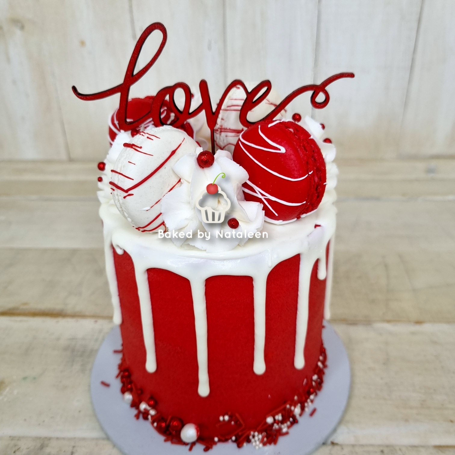 Red white valentines day cake baked by nataleen
