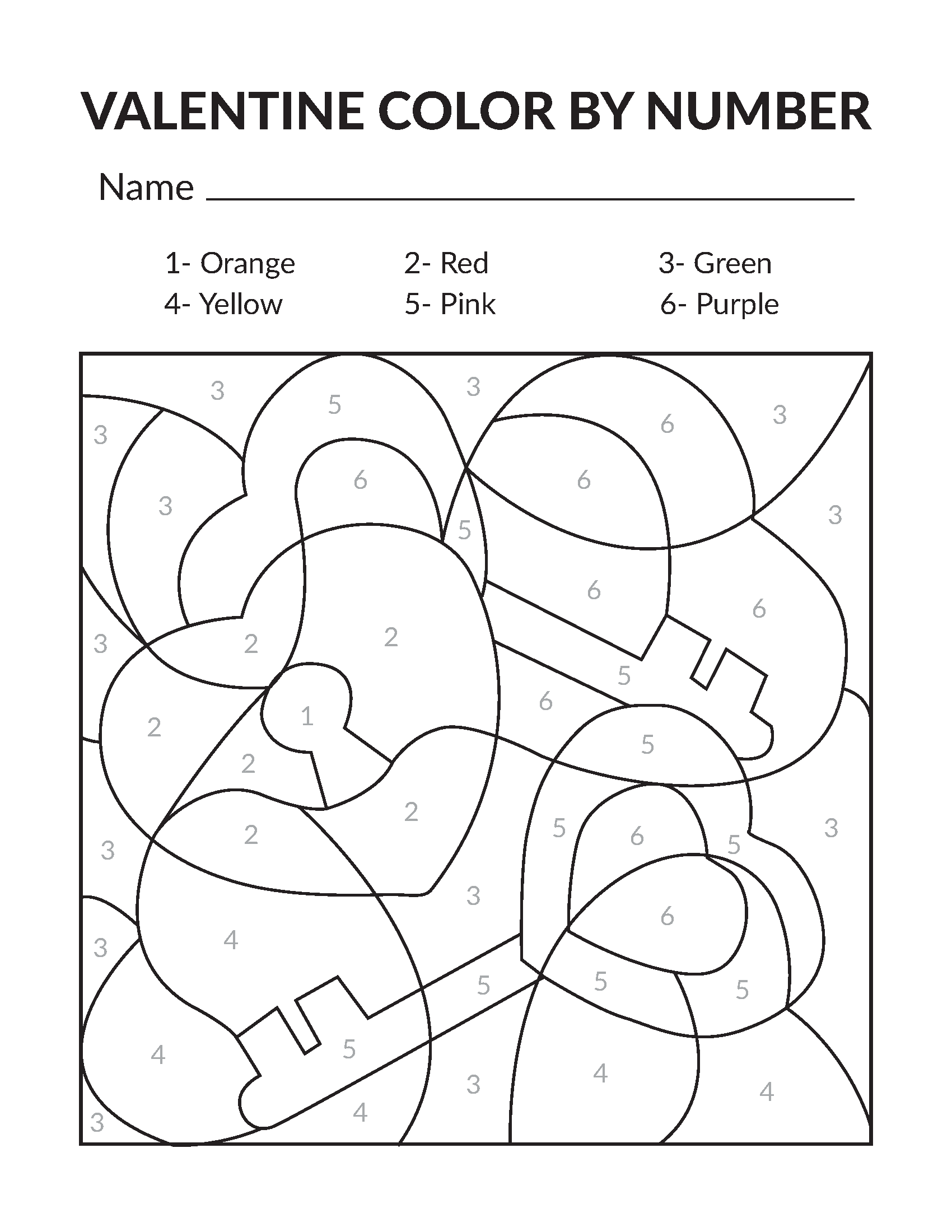 Valentine color by number