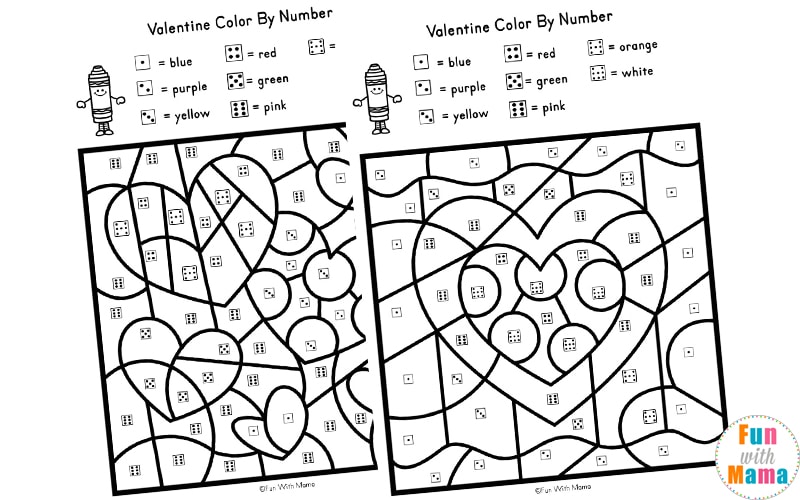 Free valentines color by number worksheets