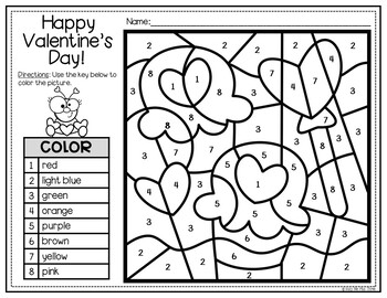 Valentines day activities for math writing color by number coloring sheet