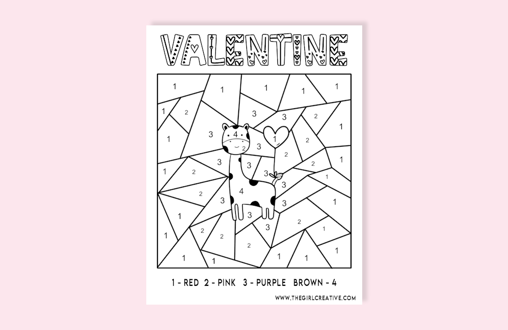 Free printable color by number valentine pages