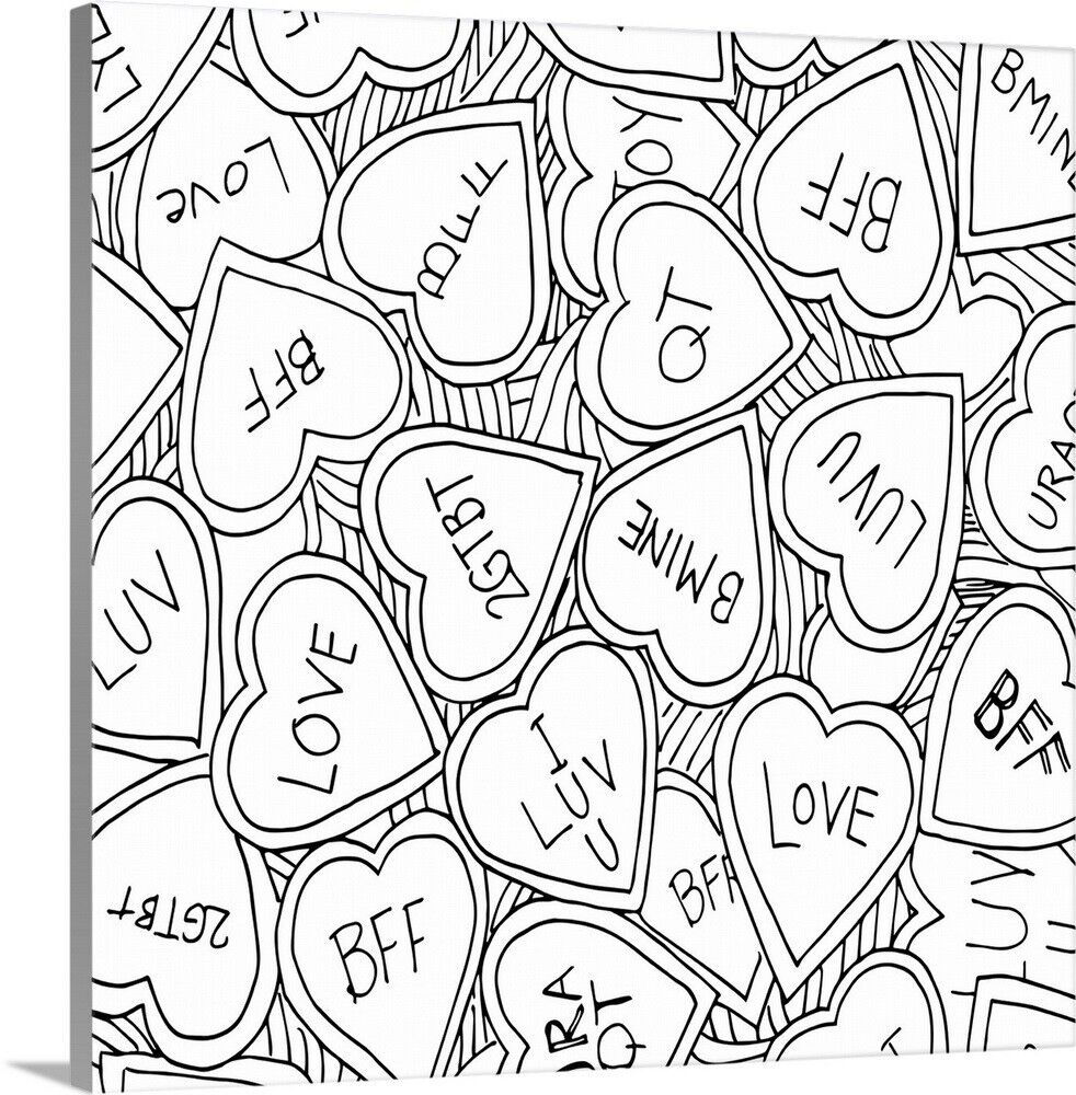Diy coloring book canvas art entitled candy hearts