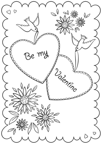 Be my valentine card coloring page free printable coloring pages