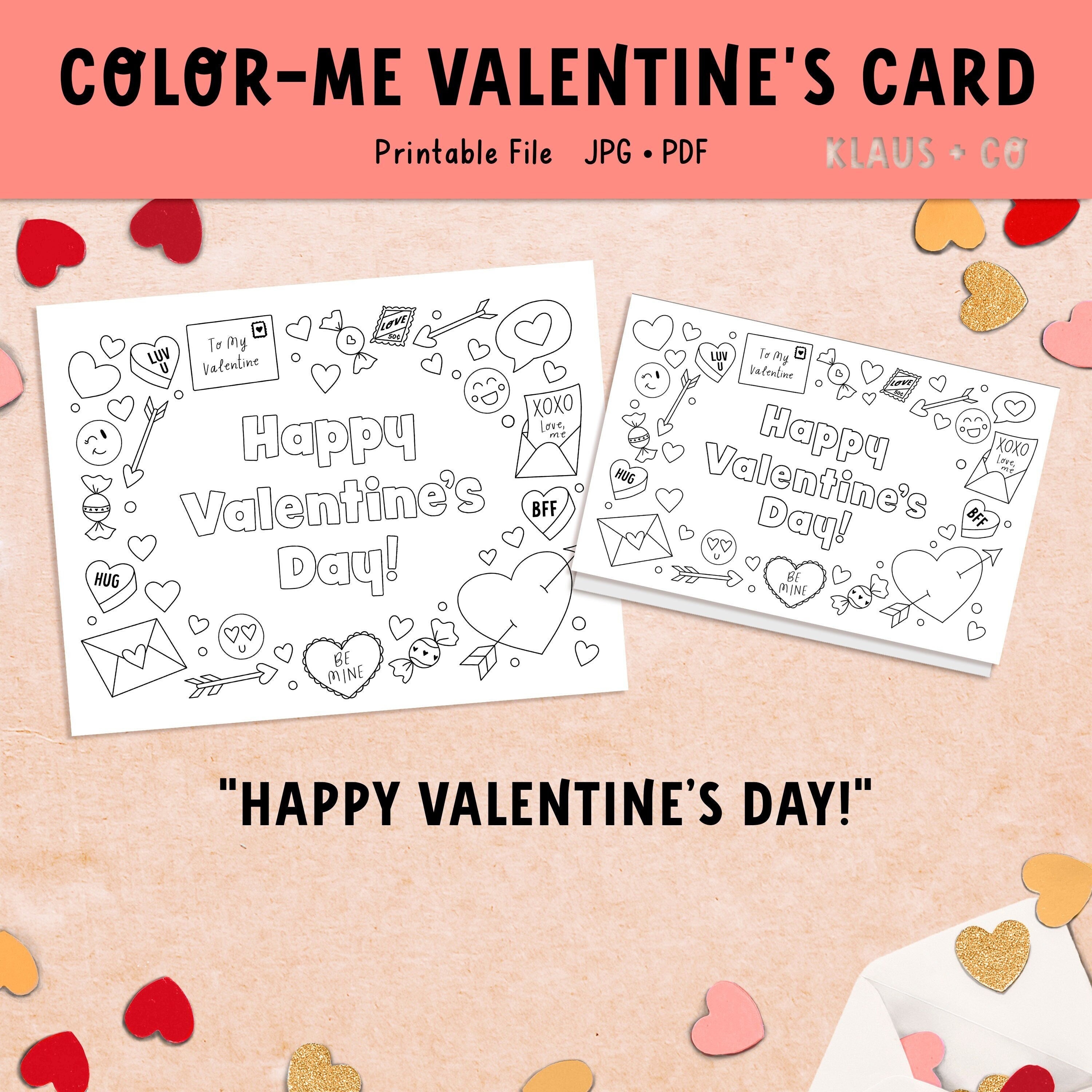 Valentines day card coloring page printable activity