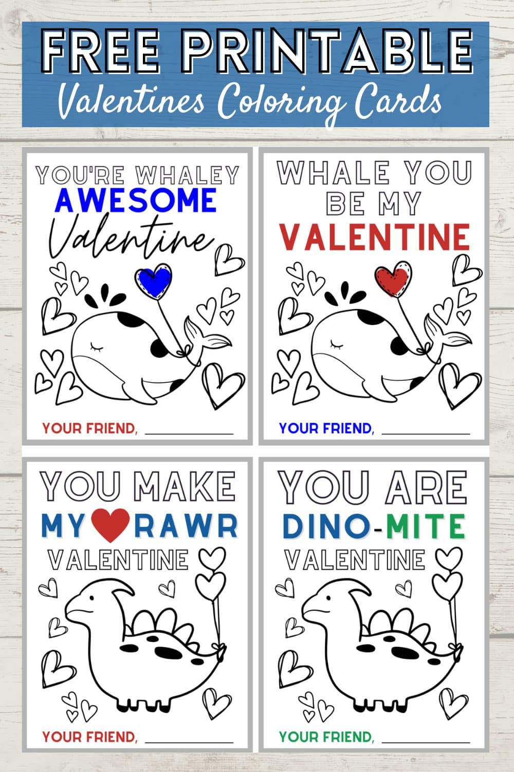 Free printable valentine coloring cards
