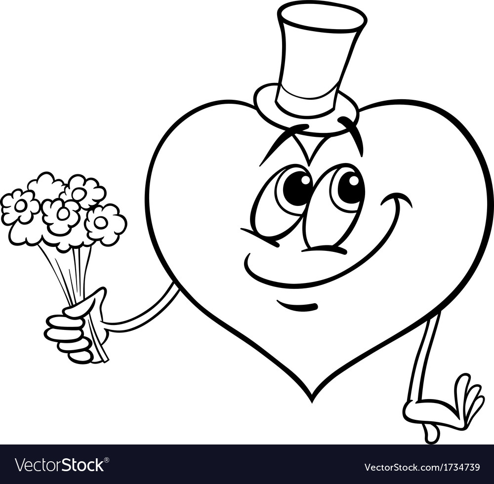 Valentine heart with flowers coloring page vector image