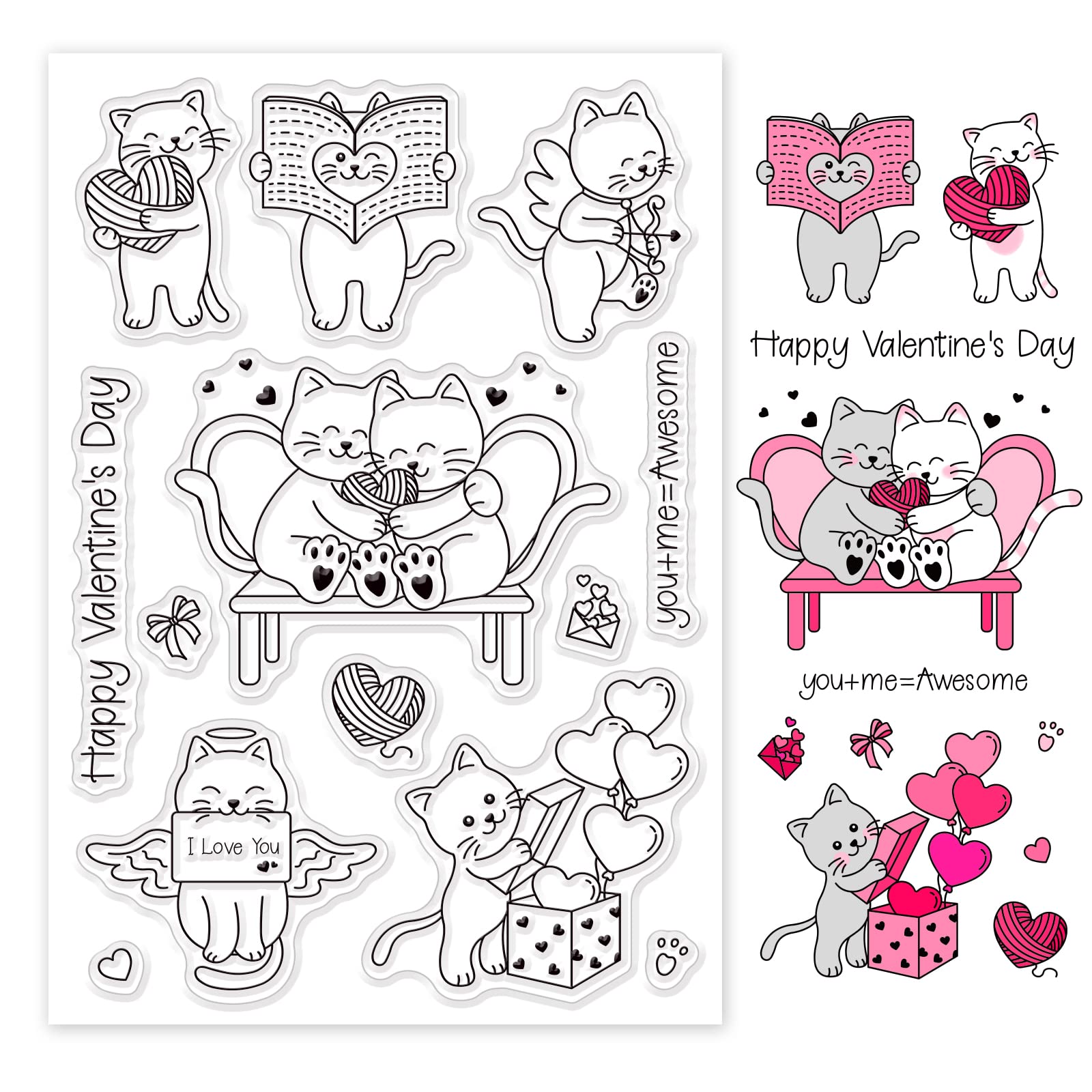 Globleland lovely cats silicone clear stamps happy valentines day transparent stamps for birthday easter valentines day cards making diy scrapbooking photo album decoration paper craft arts crafts sewing