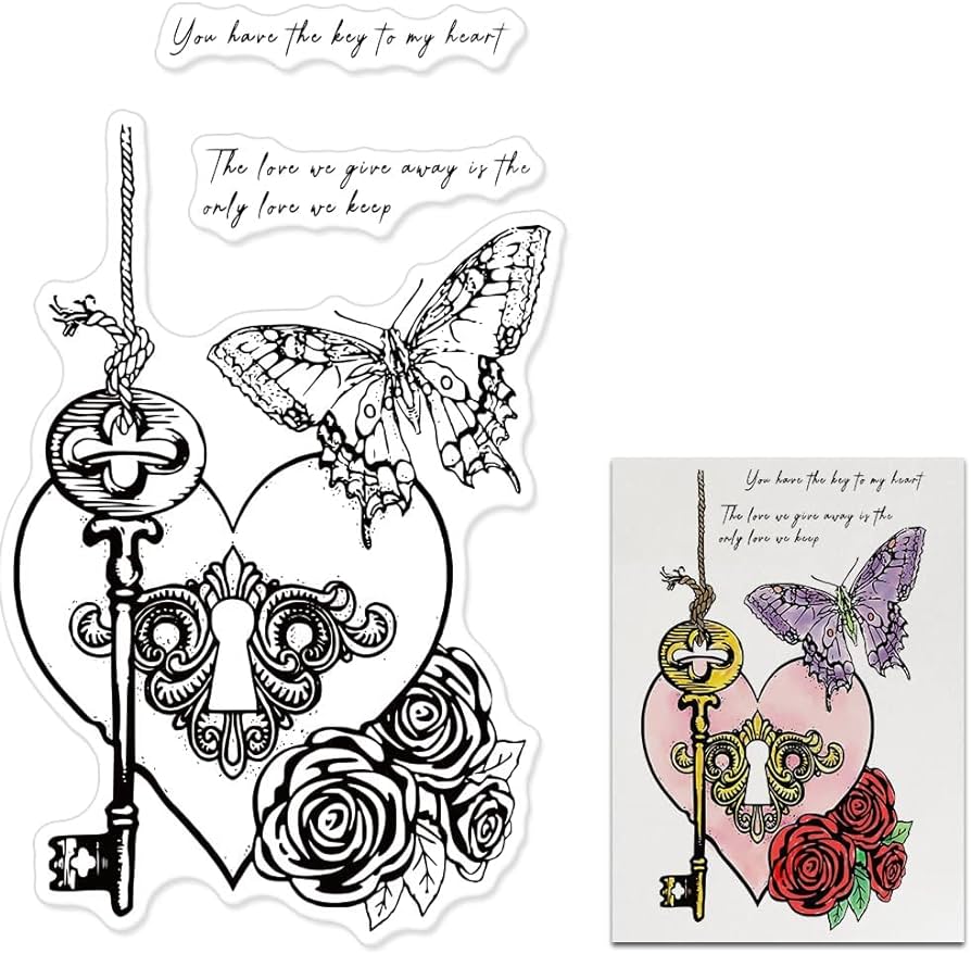 Love letter butterfly clear stamps for card making decoration scrapbooking supplies valentines day key love words background transparent rubber seal stamps for paper card photo album crafting arts crafts