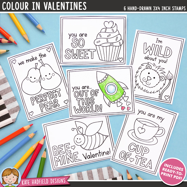 Colour in valentines craft for kids