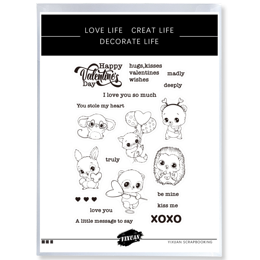 Heart balloons and cute animals cutting dies and stamp set for valenti â