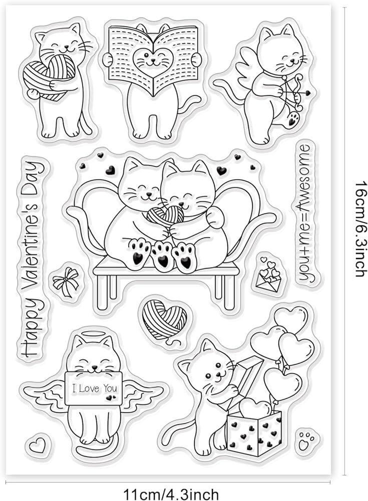 Globleland valentines day clear stamps uple cat siline stamp seal love transparent stamp for card making photo journal deration diy scrapbooking home kitchen