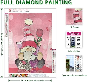 Mvvmtop gnomes diamond painting kits for adults rose gnomes round full drill diamond art kits wine d diy gnomes valentines gem art painting kits for home wall decor x inch