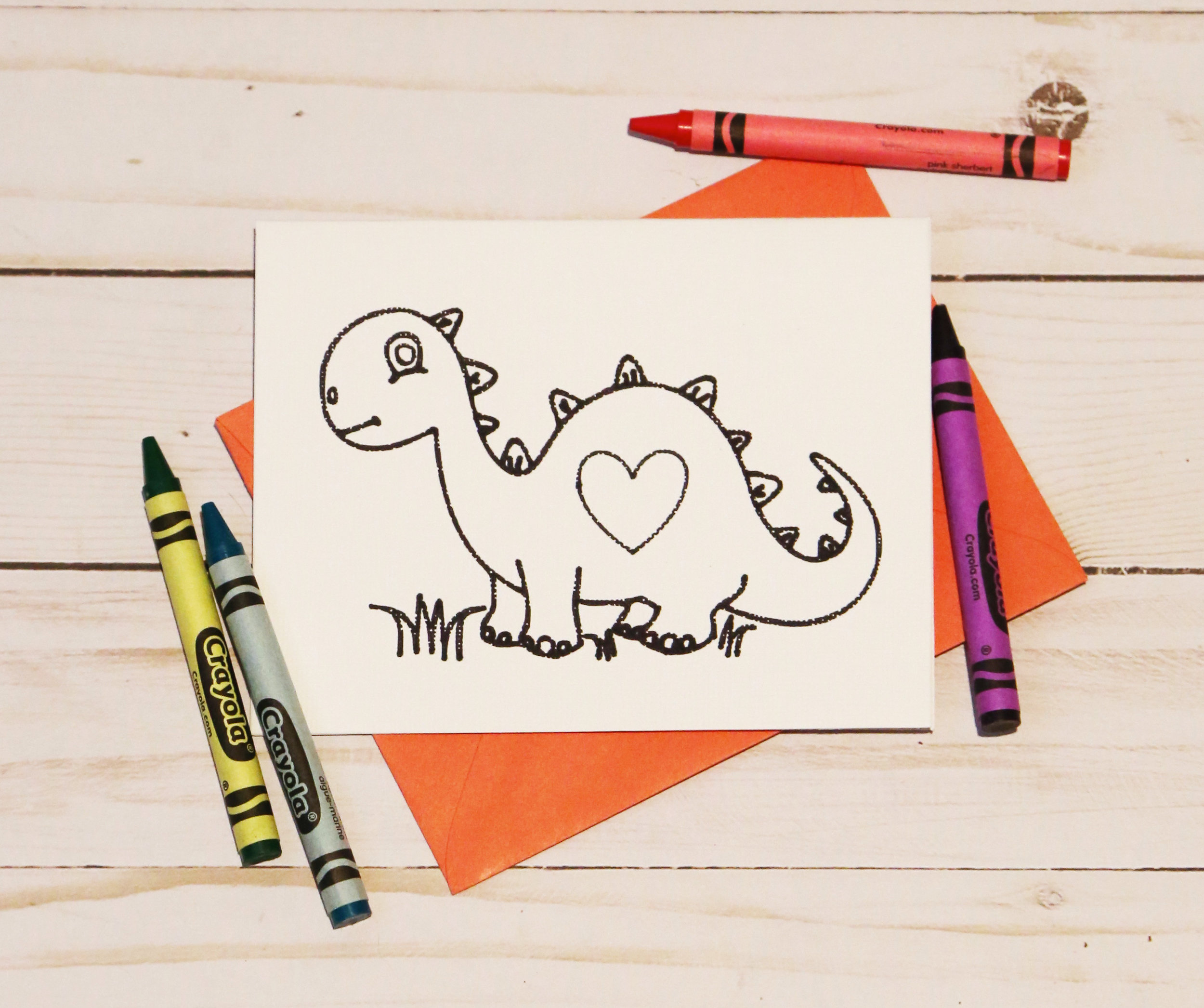 Dinosaur coloring valentines day cards